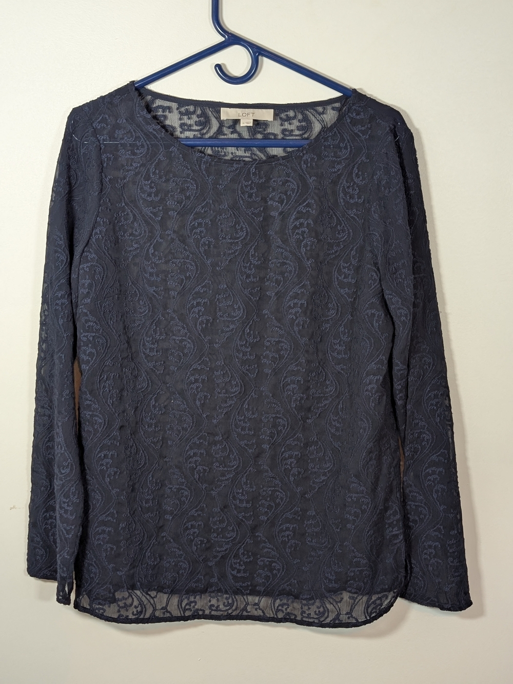 LOFT Navy Lace Long-Sleeve Top